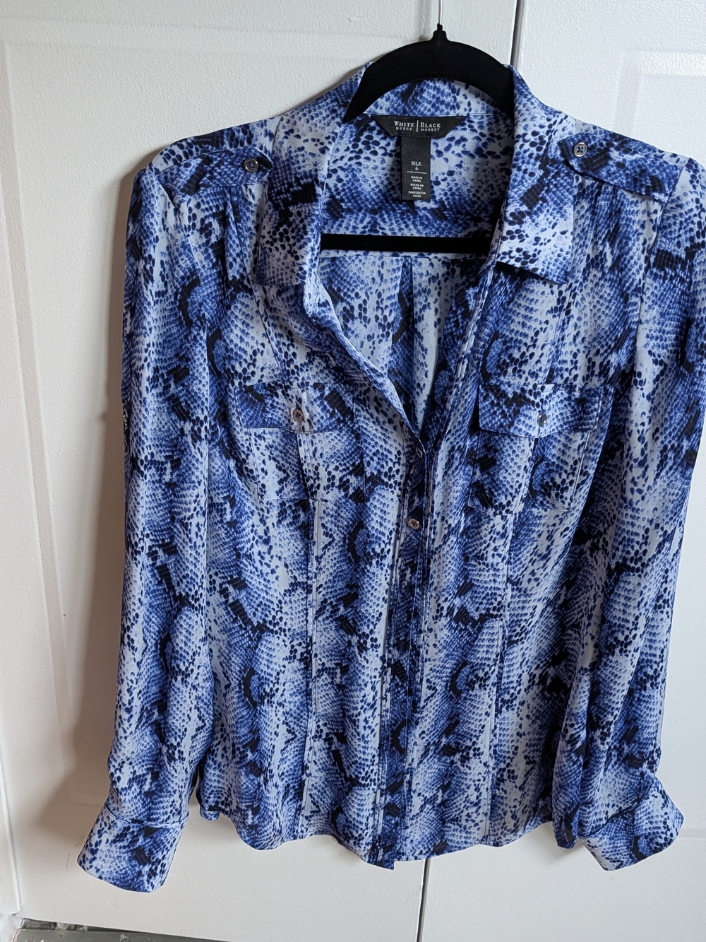 White House Black Market Blue Snakeskin Print Blouse